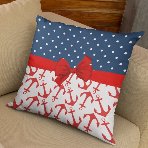 Red White and Blue Nautical With A Digital Bow Throw Pillow