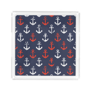 Red White And Blue Navy Pattern Acrylic Tray