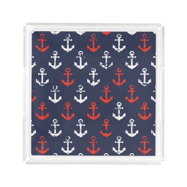 Red White And Blue Navy Pattern Acrylic Tray (Front)