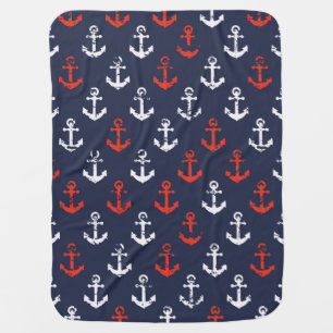 Red White And Blue Navy Pattern Baby Blanket