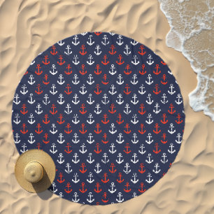 Red White And Blue Navy Pattern Beach Towel