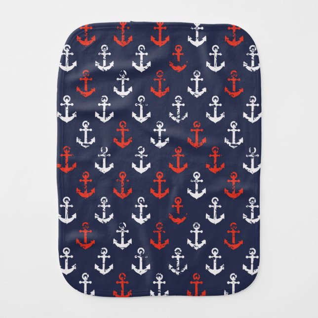 Red White And Blue Navy Pattern Burp Cloth (Front)