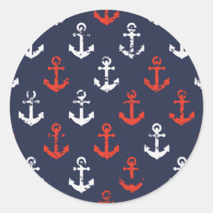 Red White And Blue Navy Pattern Classic Round Sticker
