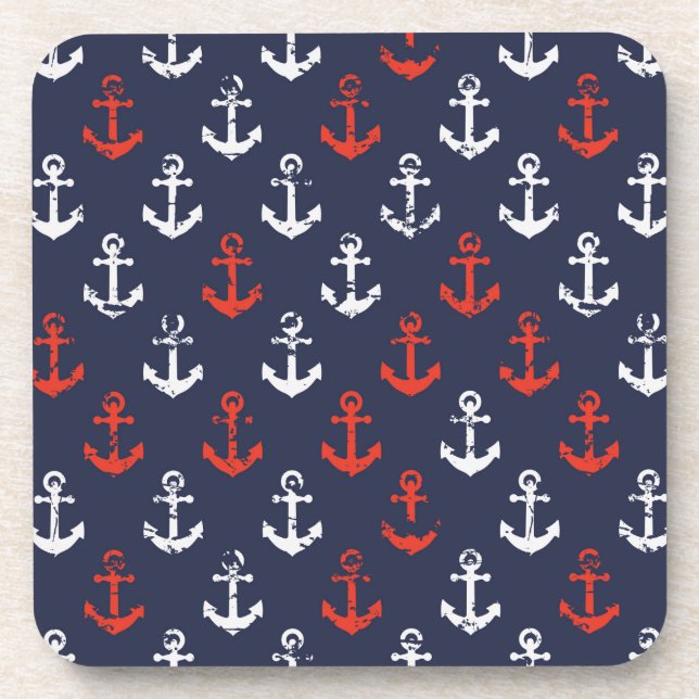 Red White And Blue Navy Pattern Drink Coaster (Front)