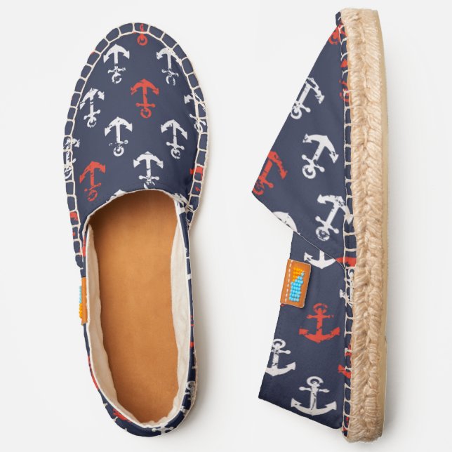 Red White And Blue Navy Pattern Espadrilles (Side)