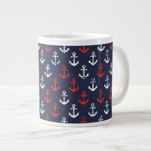 Red White And Blue Navy Pattern Giant Coffee Mug