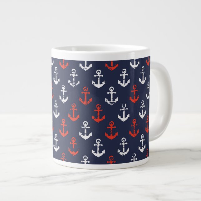 Red White And Blue Navy Pattern Giant Coffee Mug (Front Right)