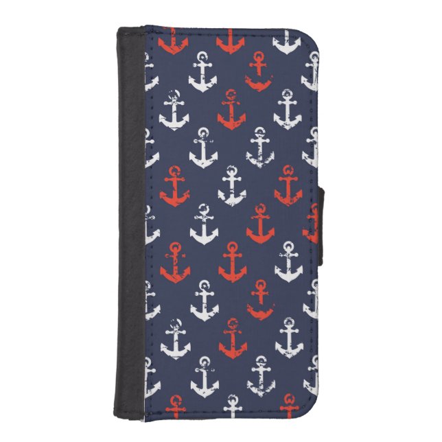 Red White And Blue Navy Pattern iPhone Wallet Case (Front)
