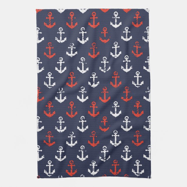 Red White And Blue Navy Pattern Kitchen Towel (Vertical)