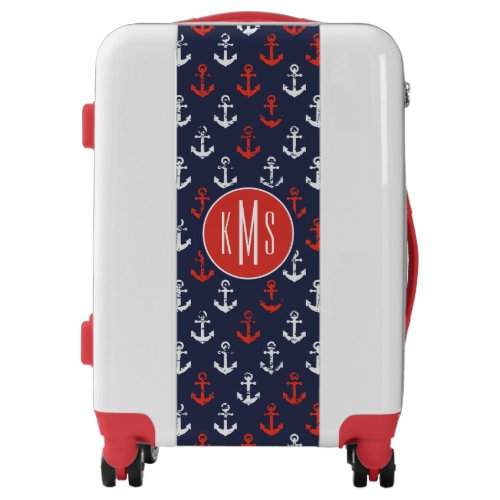 Red White And Blue Navy Pattern Monogram Luggage