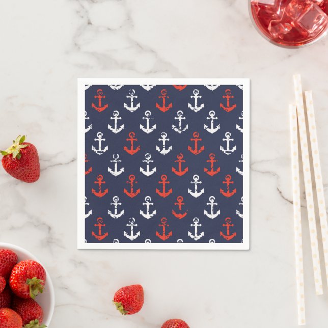 Red White And Blue Navy Pattern Napkins (Insitu)