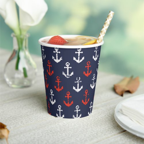 Red White And Blue Navy Pattern Paper Cups