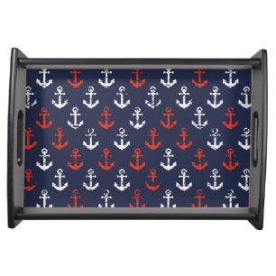 Red White And Blue Navy Pattern Serving Tray