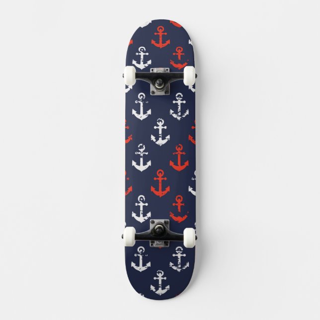 Red White And Blue Navy Pattern Skateboard Deck (Front)