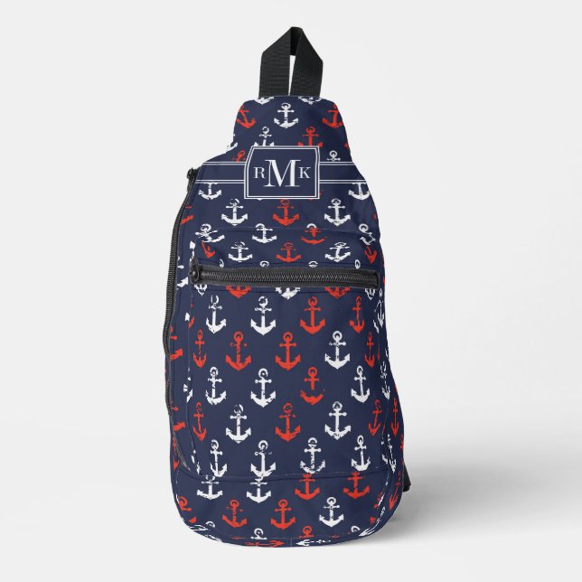 Red White And Blue Navy Pattern Sling Bag (Front)