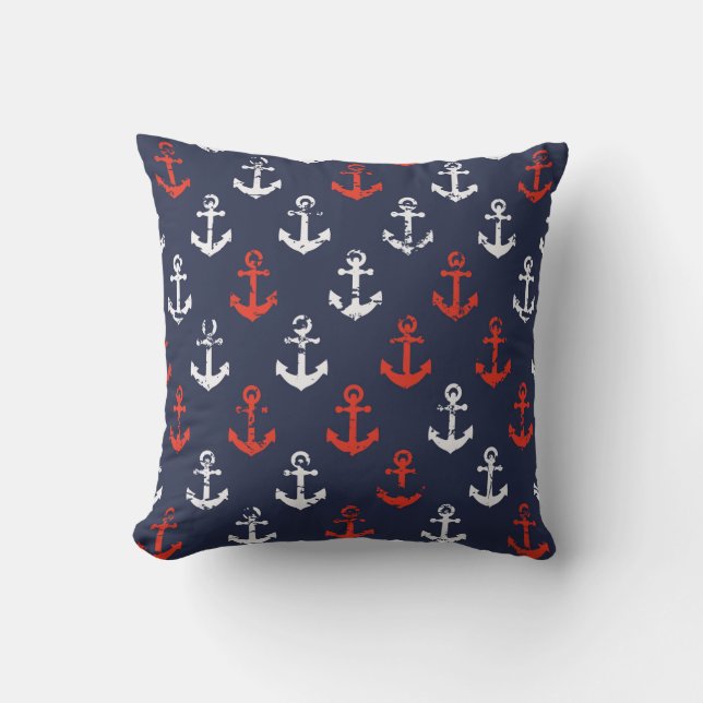 Red White And Blue Navy Pattern Throw Pillow (Front)