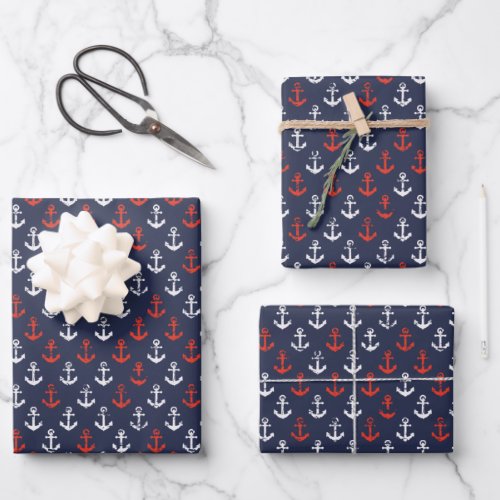 Red White And Blue Navy Pattern Wrapping Paper Sheets