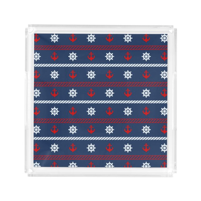 Red White And Blue Ocean Pattern Acrylic Tray (Front)