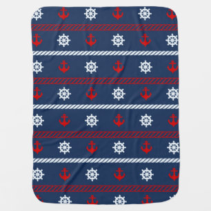 Red White And Blue Ocean Pattern Baby Blanket