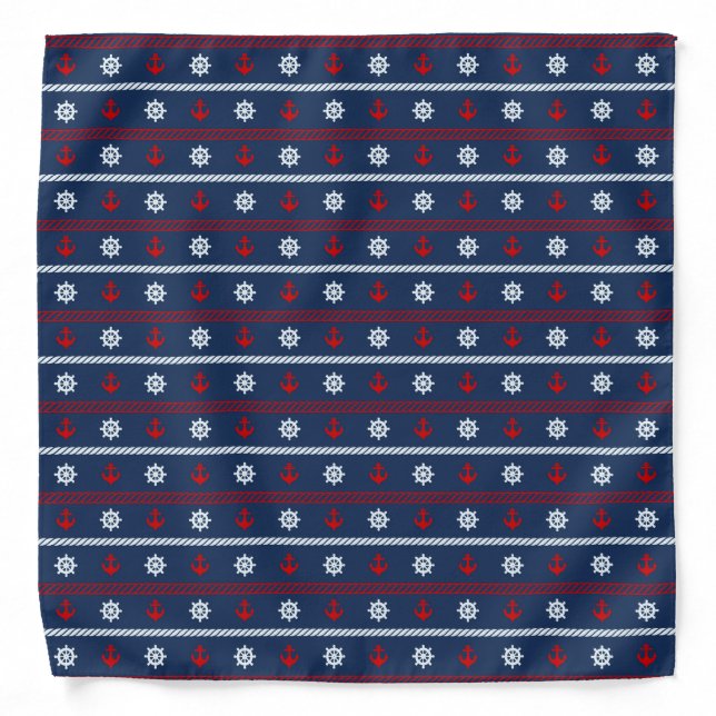Red White And Blue Ocean Pattern Bandana (Front)