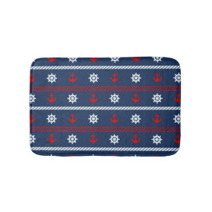 Red White And Blue Ocean Pattern Bathroom Mat