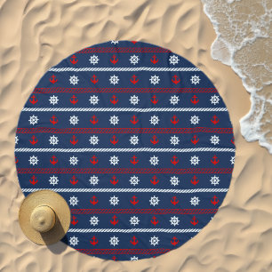 Red White And Blue Ocean Pattern Beach Towel
