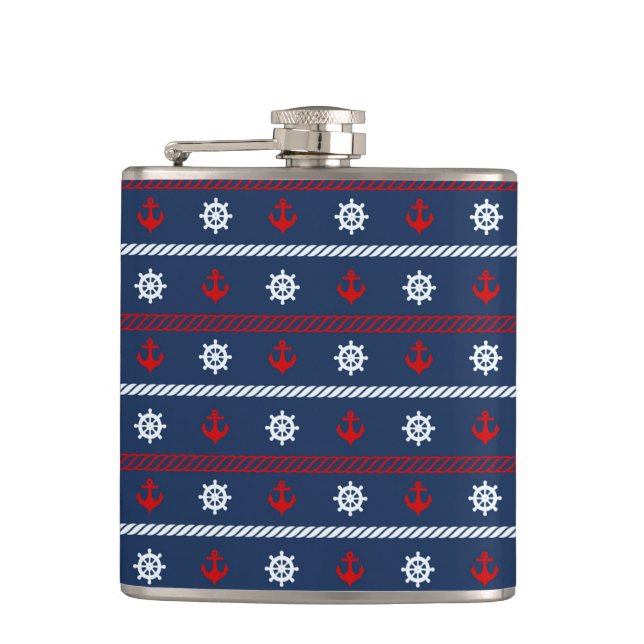 Red White And Blue Ocean Pattern Flask (Front)