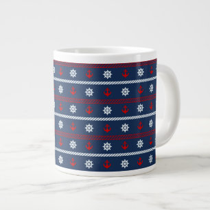 Red White And Blue Ocean Pattern Giant Coffee Mug