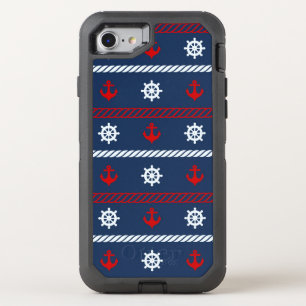 Red White And Blue Ocean Pattern OtterBox Defender iPhone SE/8/7 Case