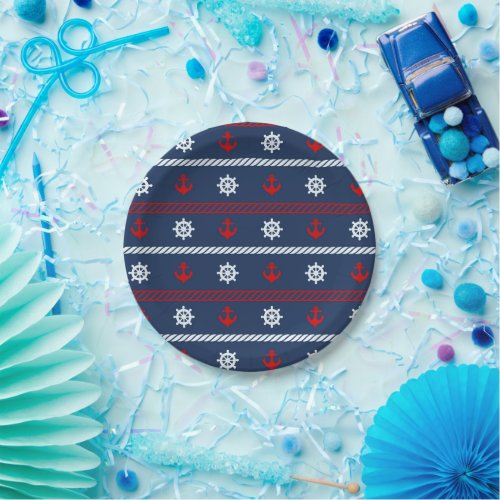 Red White And Blue Ocean Pattern Paper Plates