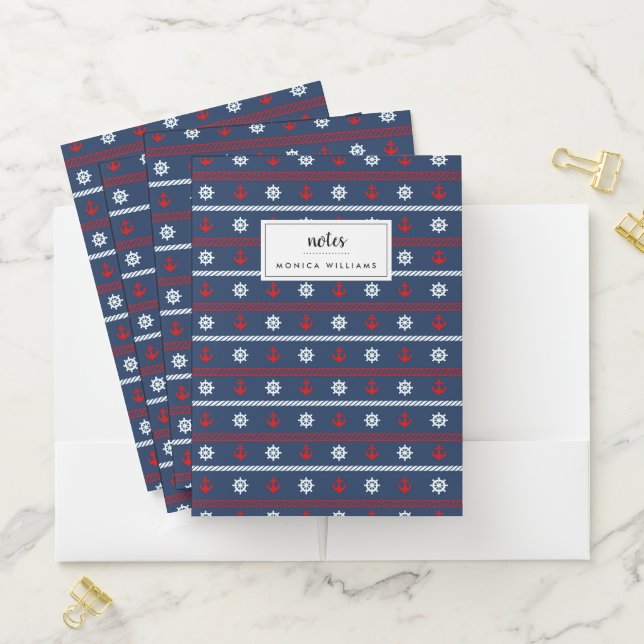 Red White And Blue Ocean Pattern Pocket Folder (In Situ)