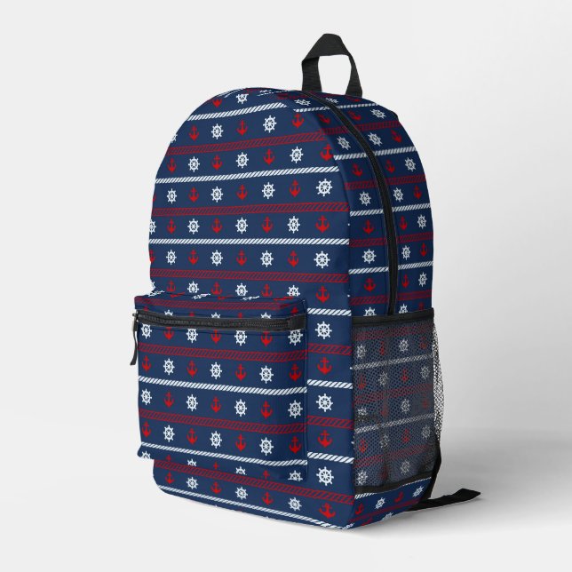 Red White And Blue Ocean Pattern Printed Backpack (Back Corner Right)
