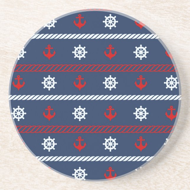 Red White And Blue Ocean Pattern Sandstone Coaster (Front)