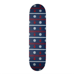 Red White And Blue Ocean Pattern Skateboard Deck