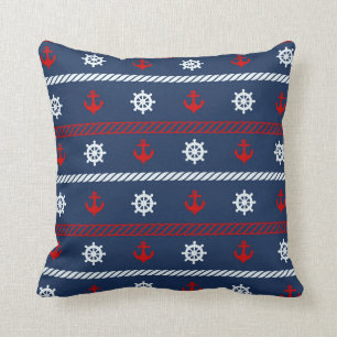 Red White And Blue Ocean Pattern Throw Pillow