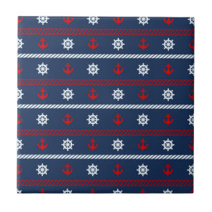 Red White And Blue Ocean Pattern Tile