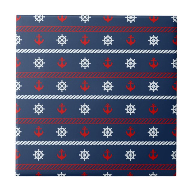 Red White And Blue Ocean Pattern Tile (Front)