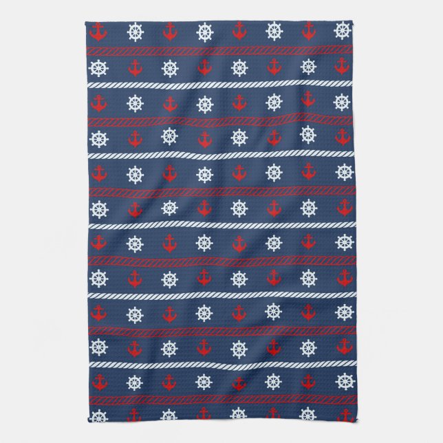 Red White And Blue Ocean Pattern Towel (Vertical)
