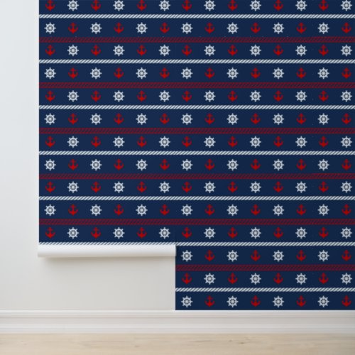 Red White And Blue Ocean Pattern Wallpaper