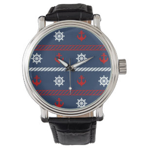 Red White And Blue Ocean Pattern Watch
