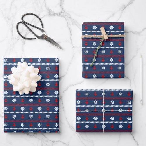 Red White And Blue Ocean Pattern Wrapping Paper Sheets