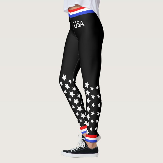 Red White and Blue on Black Leggings (Left)