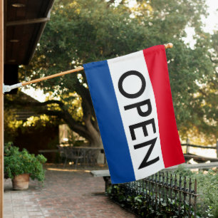 Red White and Blue Open Sign for Business Flag