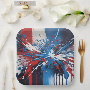 Red White And Blue Paint Splatter And Drips Paper Plates