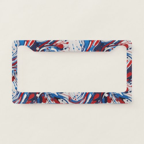 Red White and Blue Paint Splatter USA Patriotic License Plate Frame