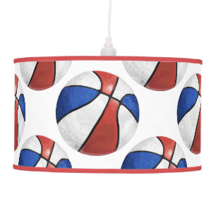 Red White and Blue Painted Basketball Pattern Ceiling Lamp