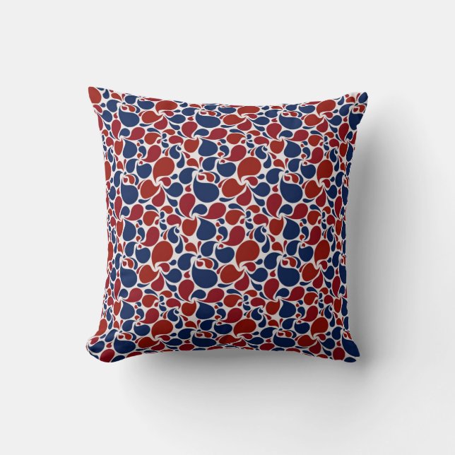Red white and blue paisley throw pillow (Front)