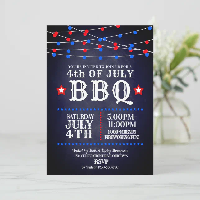 Red, White and Blue Party Lights 4th of July Party Invitation | Zazzle