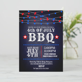 Red, White and Blue Party Lights 4th of July Party Invitation
