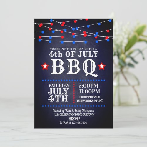 Red White and Blue Party Lights 4th of July Party Invitation